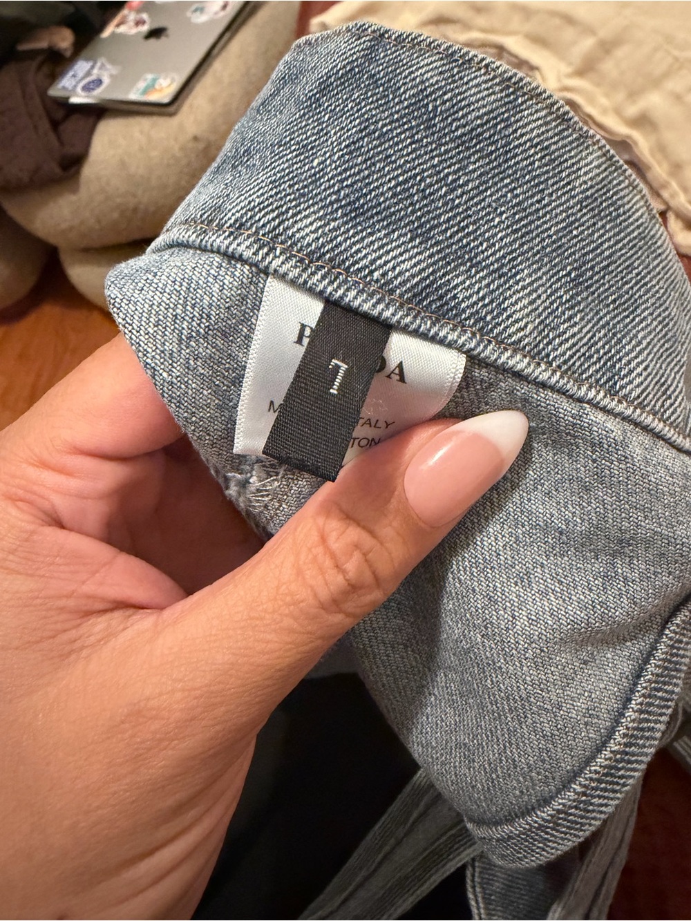 Prada Denim Triangle Bralette with Logo Plaque - Blue - Picture 6 of 8